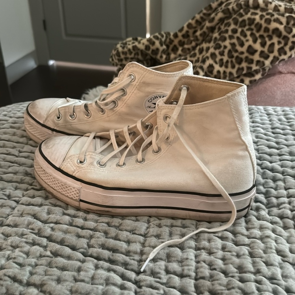 White platformed converse